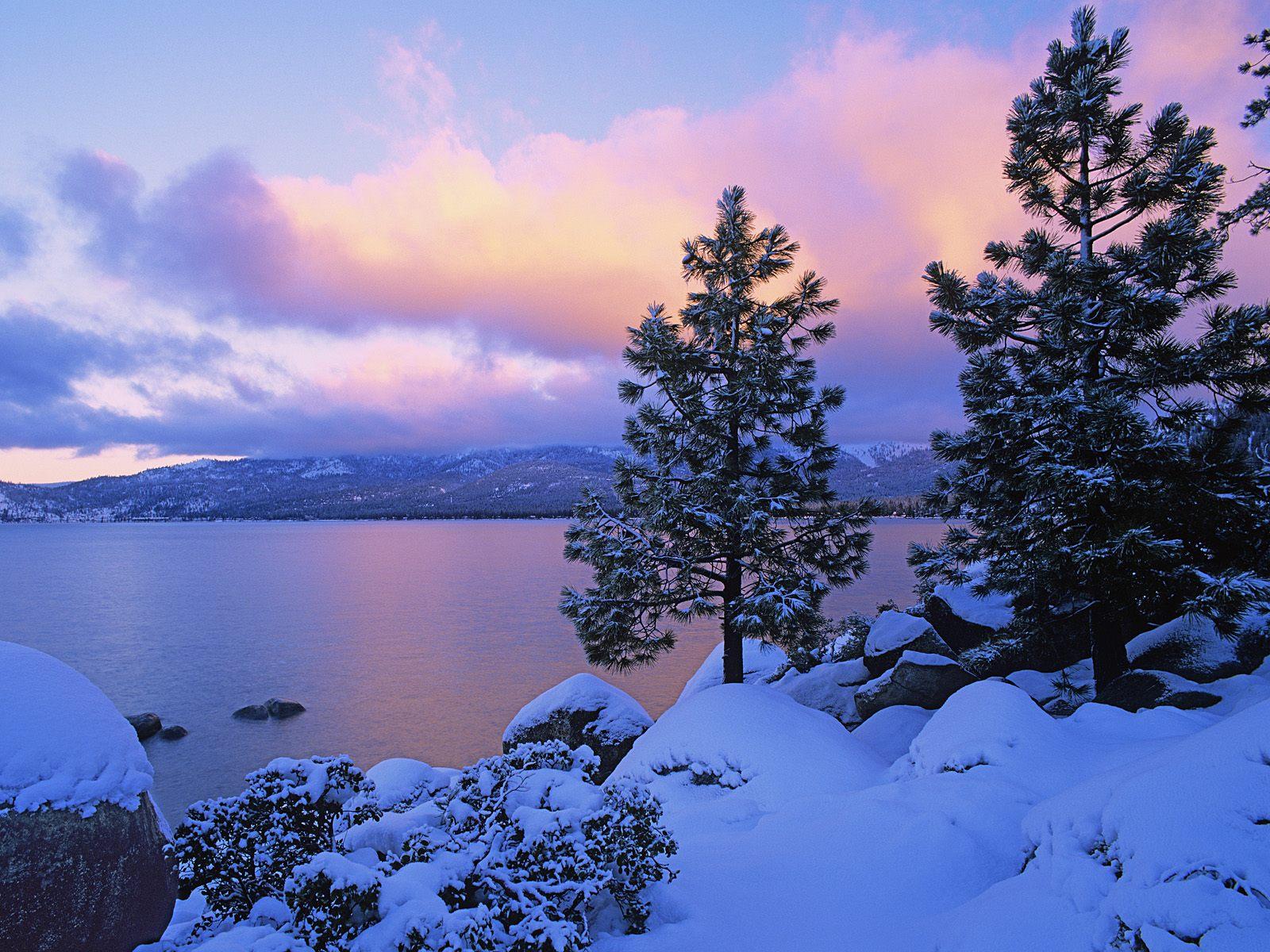 Lake Tahoe Winter Sunset Wallpaper Snow
