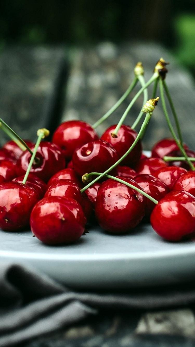 Plate, Red Cherry 750x1334 IPhone 8 7 6 6S Wallpaper, Background