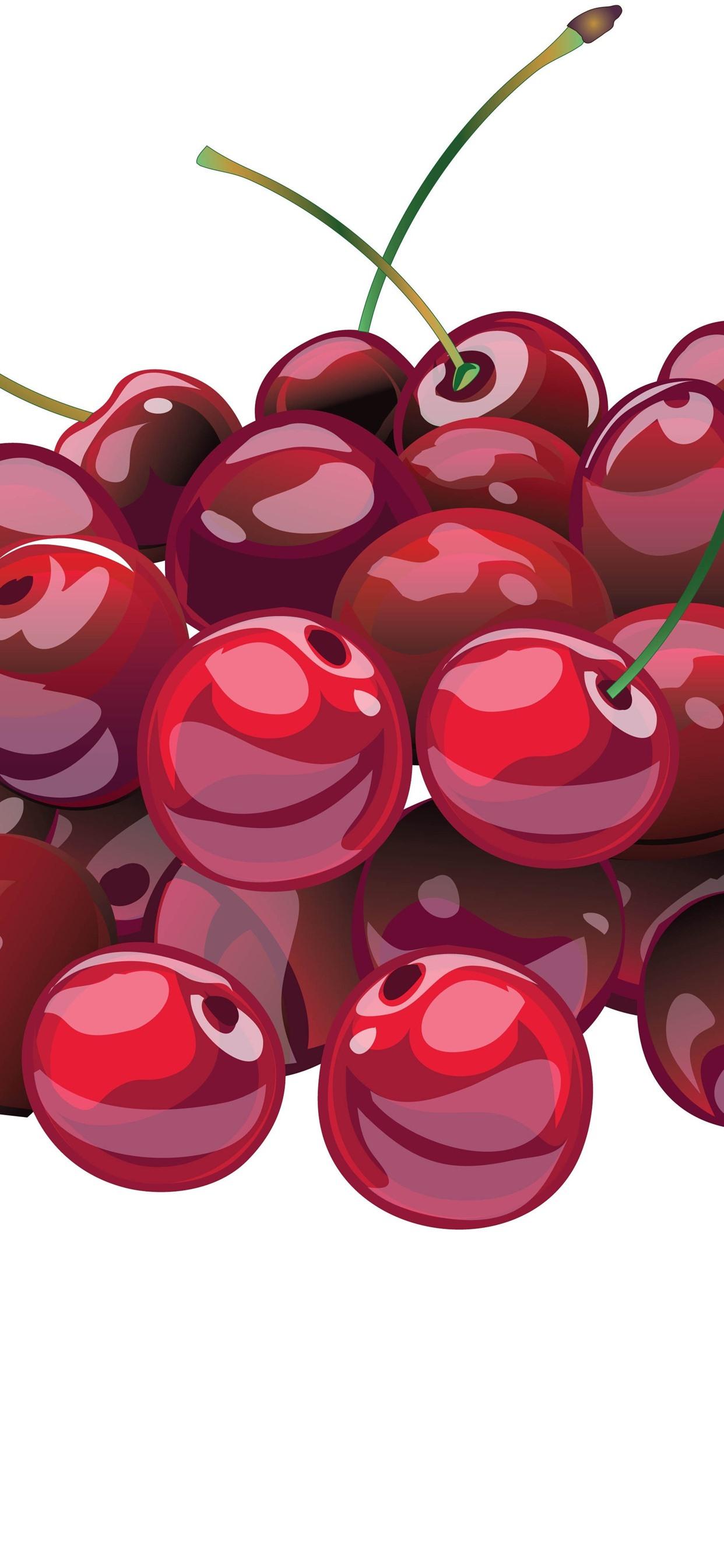 Red cherries, white background, vector picture 1242x2688 iPhone XS