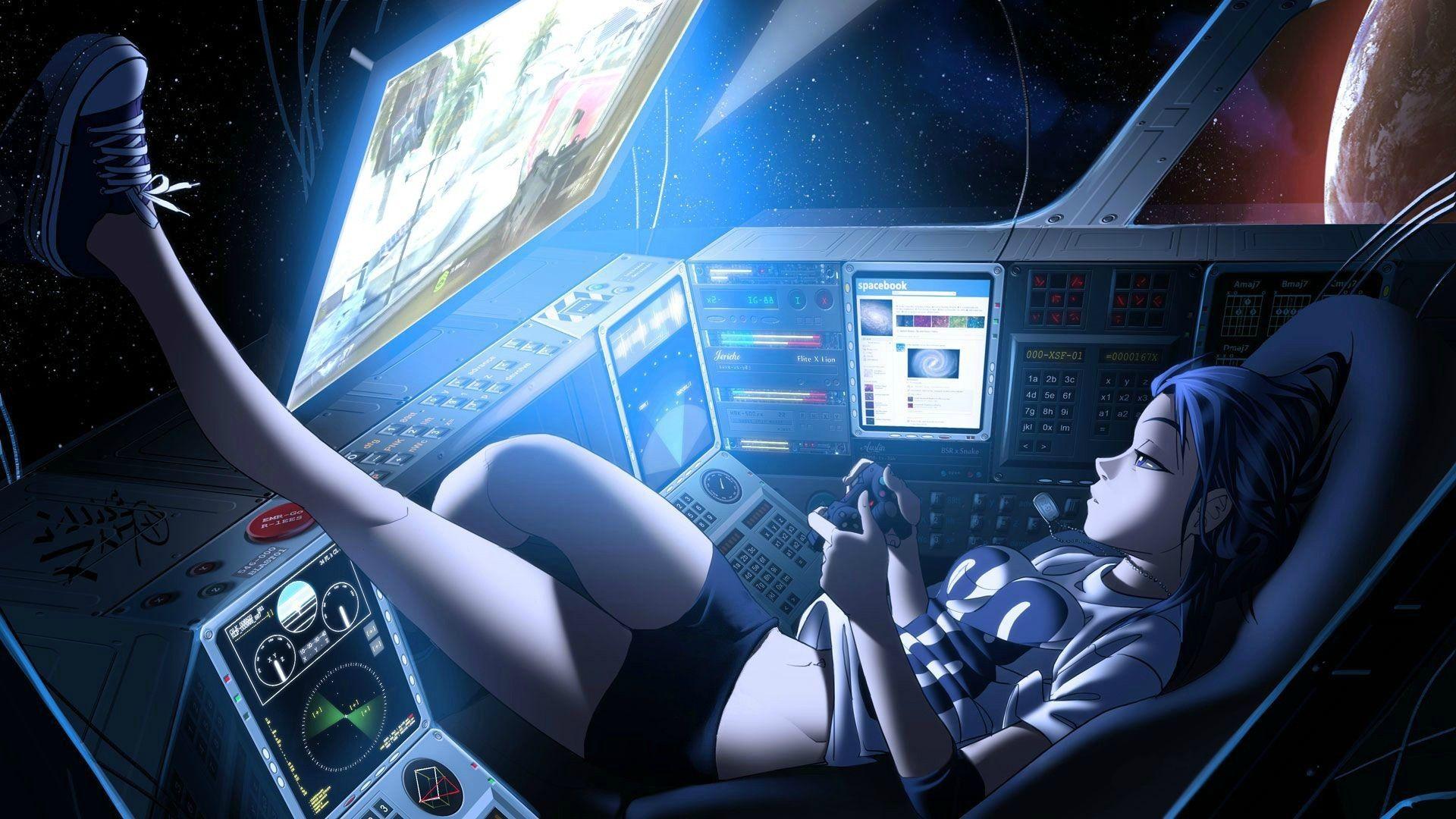 artwork, Girl, #Space Invaders, #PlayStation #controllers