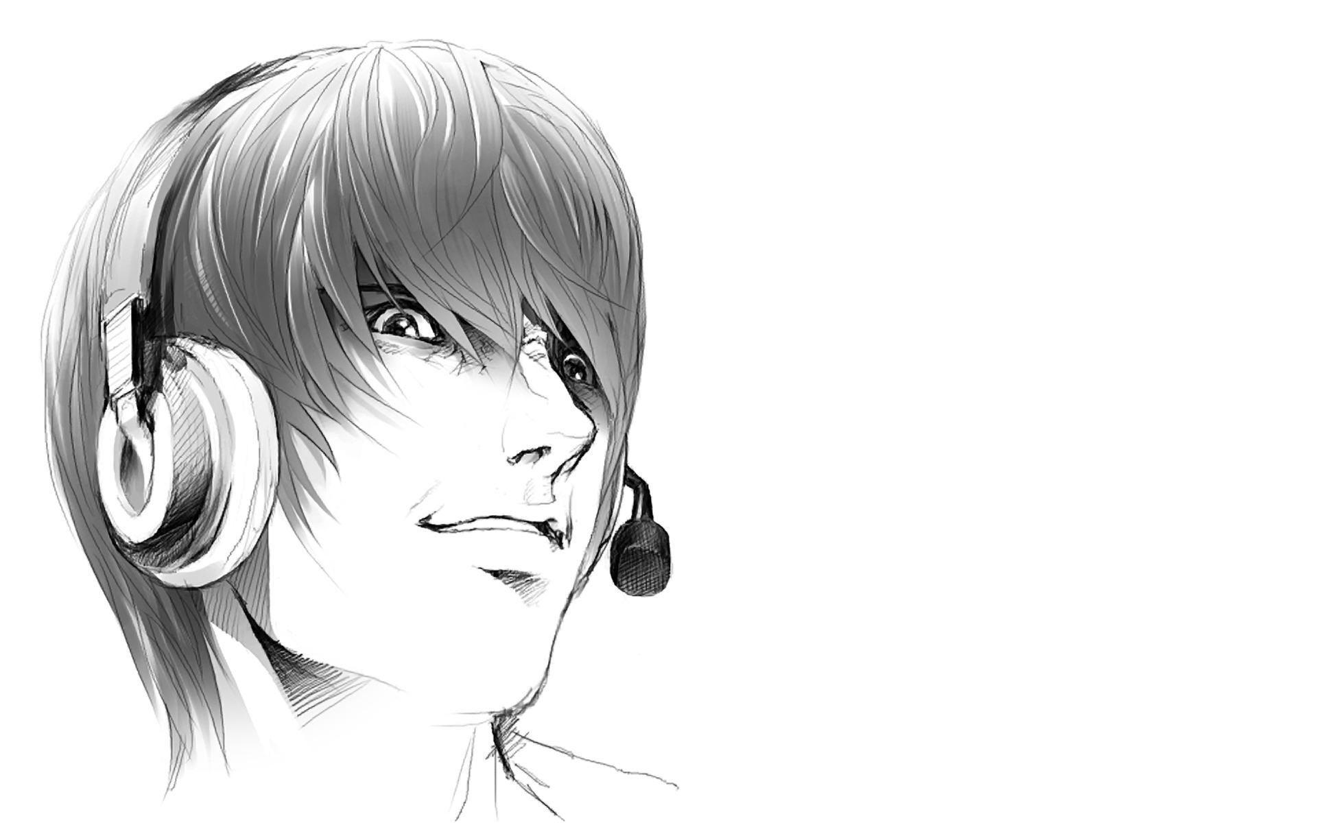 anime boy with headphones drawing