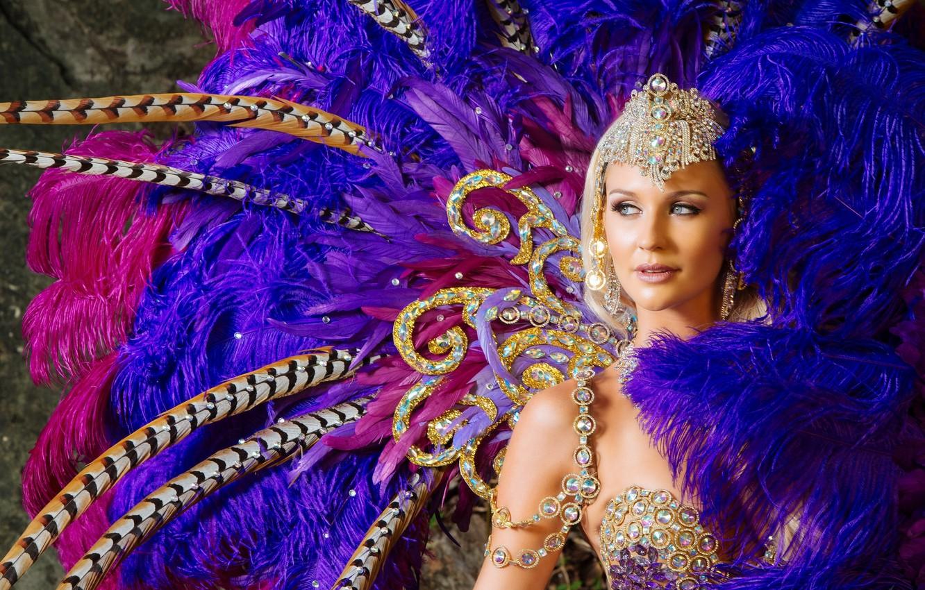 Wallpaper girl, decoration, feathers, outfit, carnival image