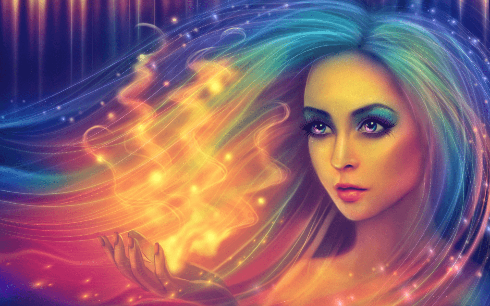 Fantasy Girl with Rainbow Hair HD Wallpaper