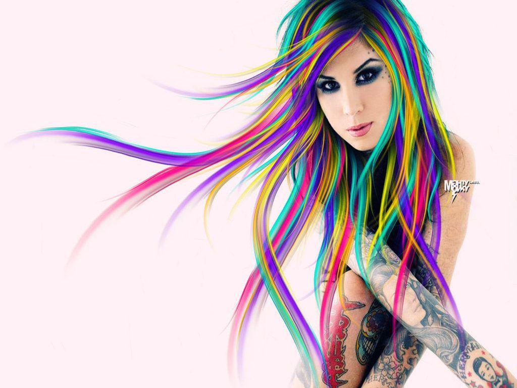 HD Wallpaper: Kat Von D. Rainbow hair, Kat von d, Hair styles
