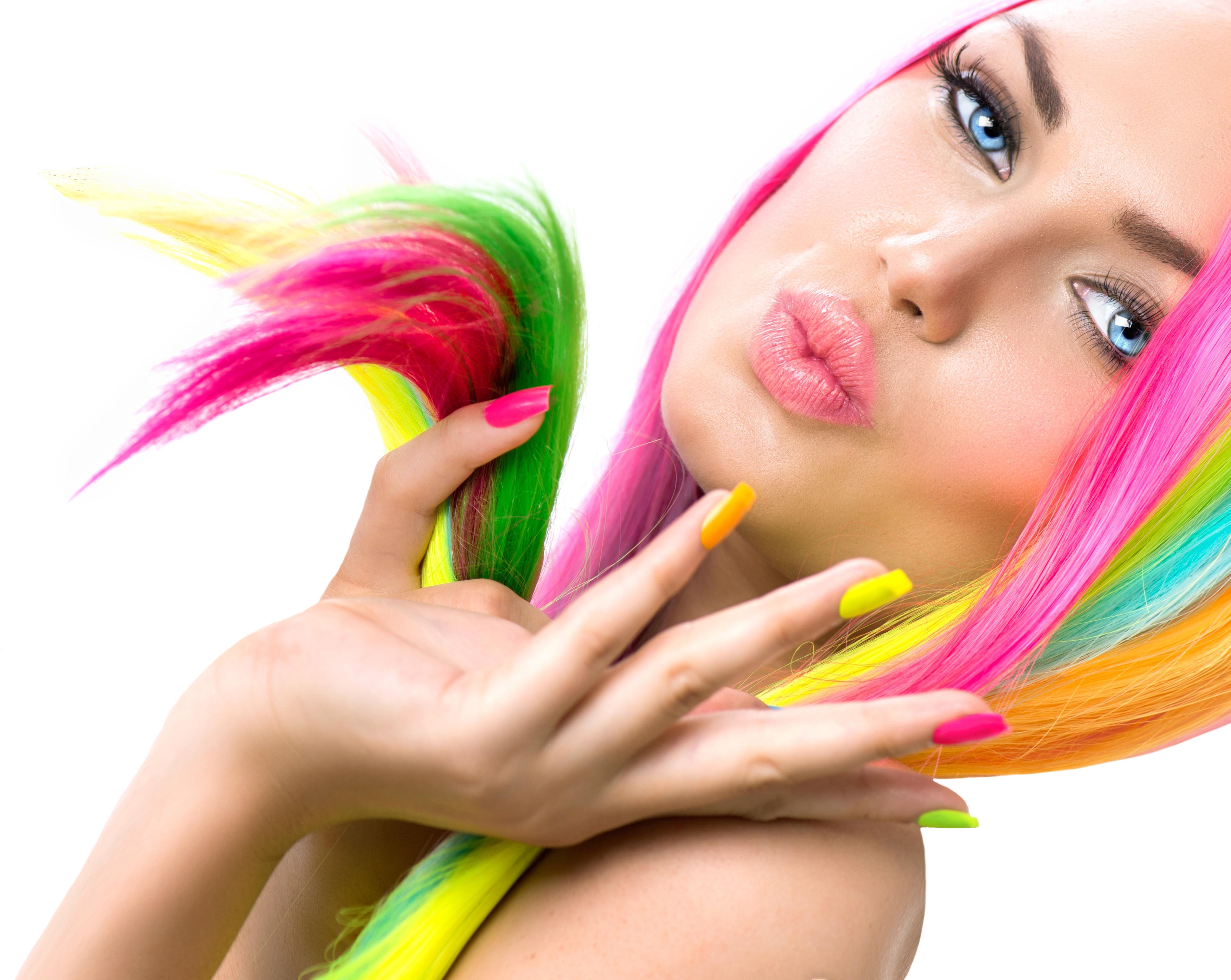 Woman with Rainbow Hair 4k Ultra HD Wallpaper. Background Image
