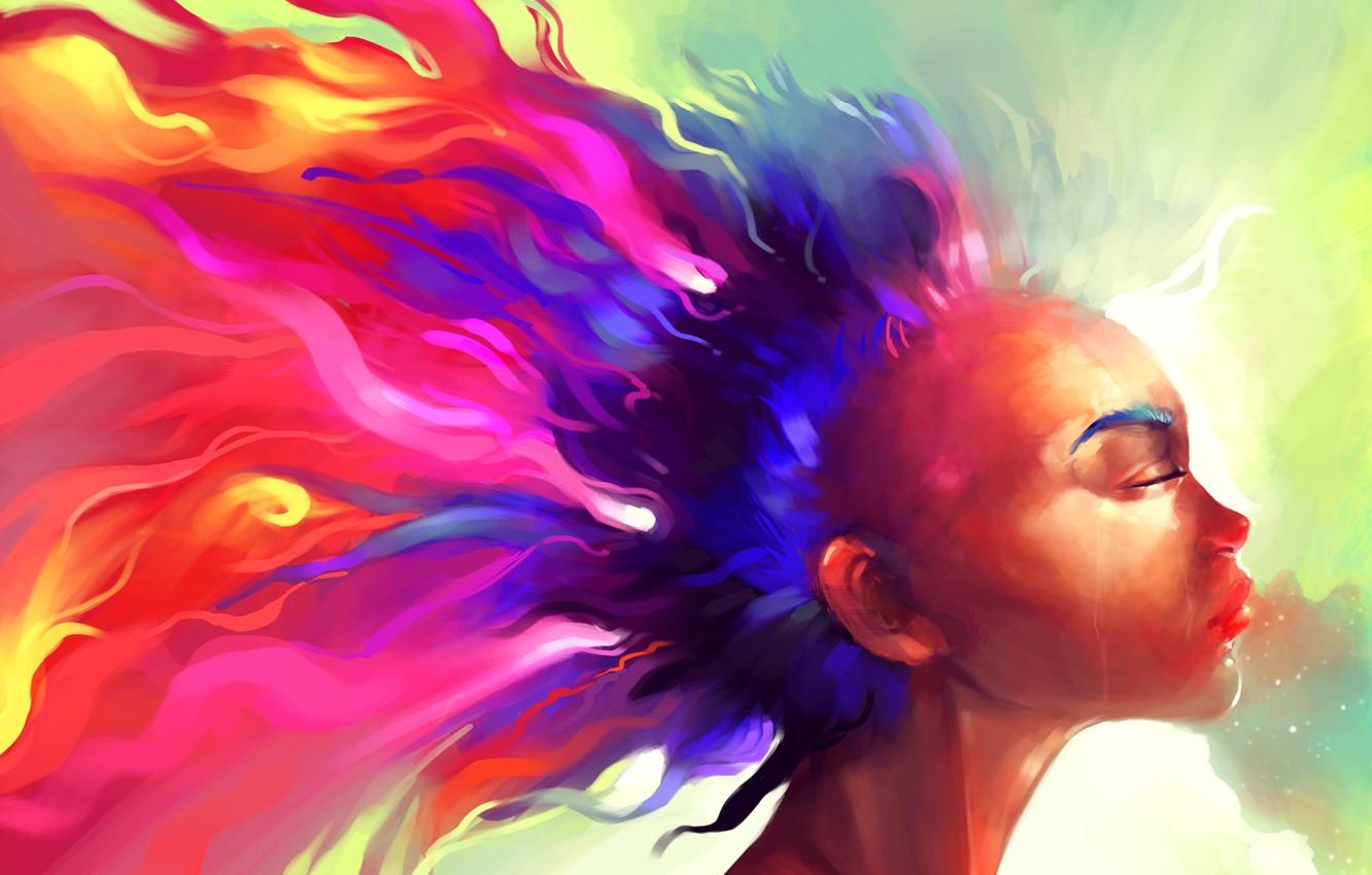 Wallpaper color, girl, paint, hair, rainbow, tears, women, hair image for desktop, section живопись