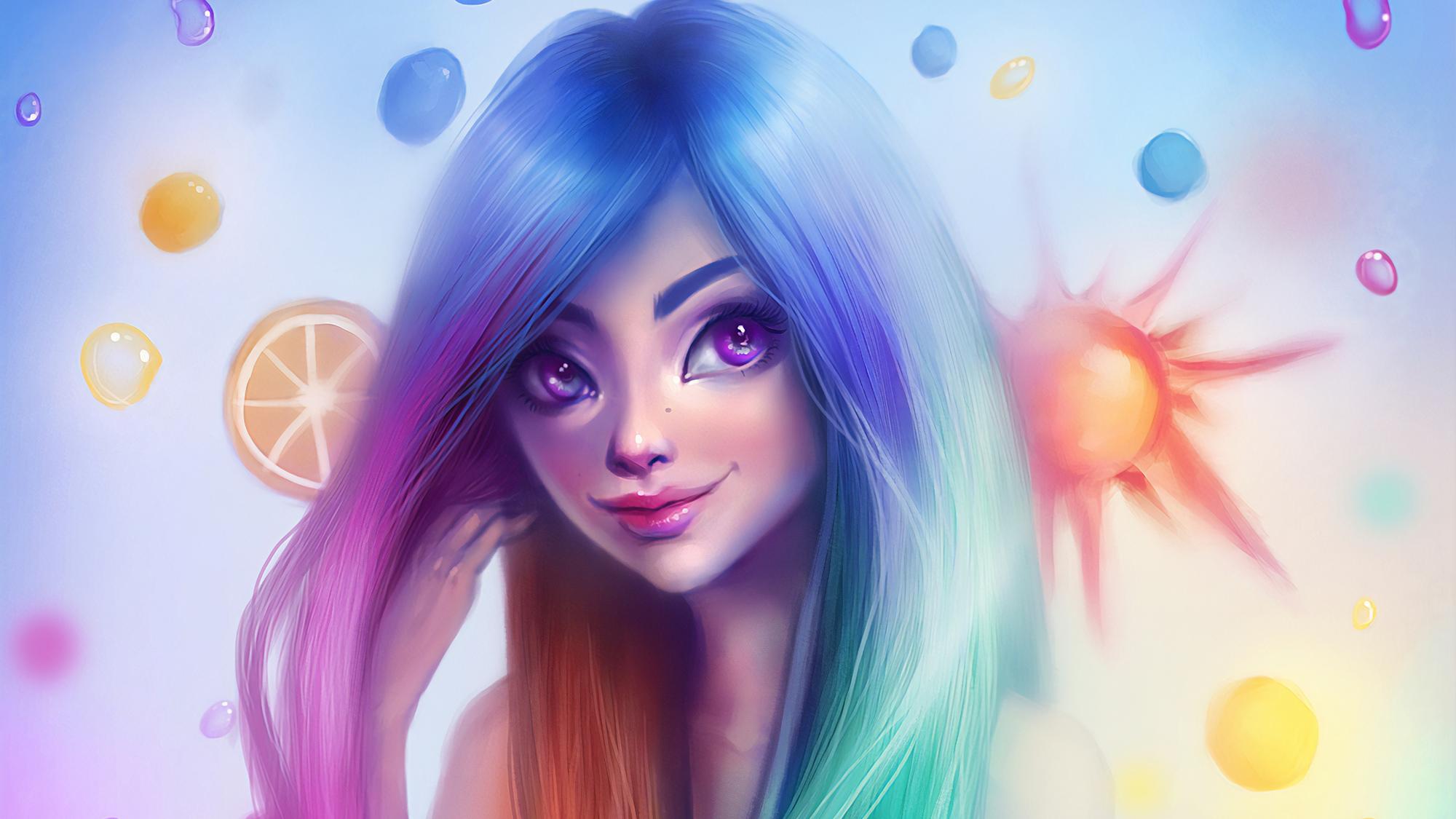 Rainbow Hair Girl, HD Artist, 4k Wallpaper, Image, Background