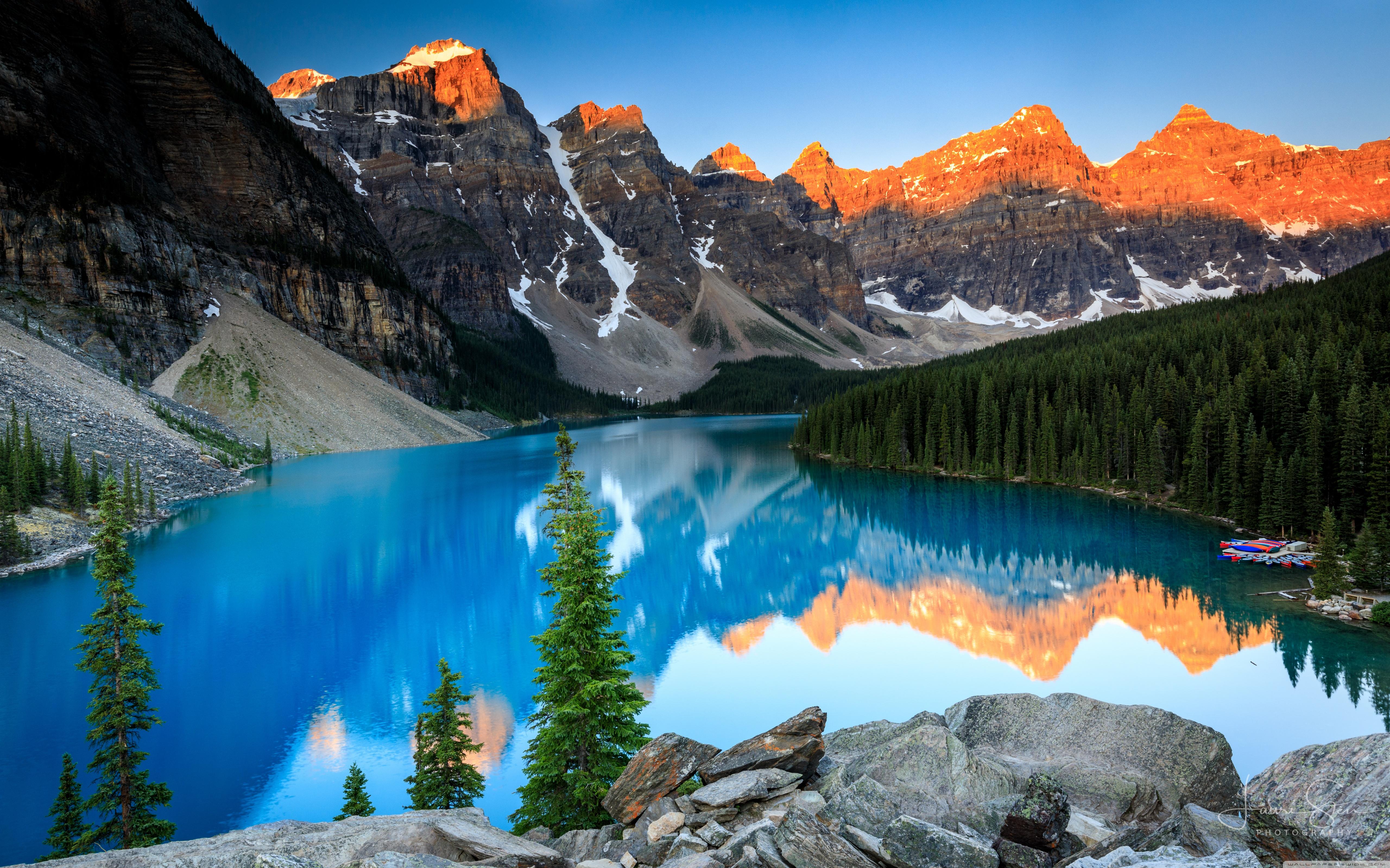 Beautiful Moraine Lake, Sunrise Ultra HD Desktop Background