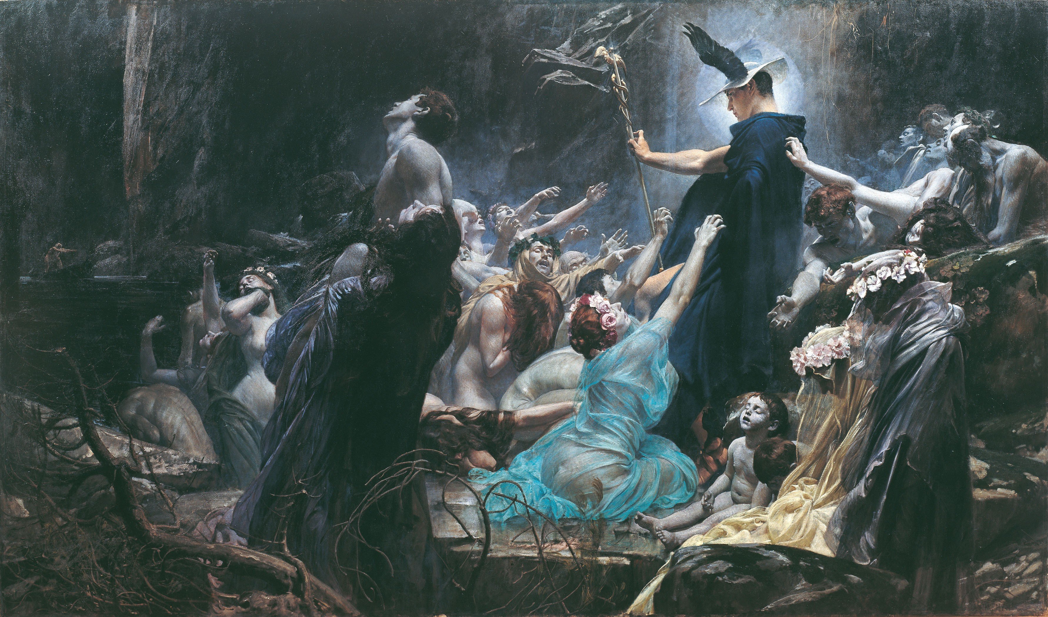 painting, Adolf Hiremy Hirschl, Hermes, Death, Mythology, Greek HD