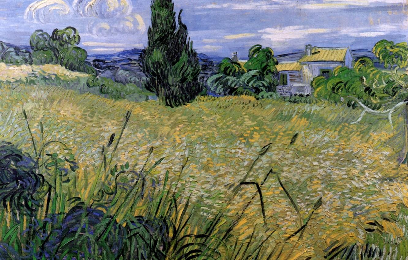 Wallpapers Green, Vincent van Gogh, with Cypress, Wheat Field