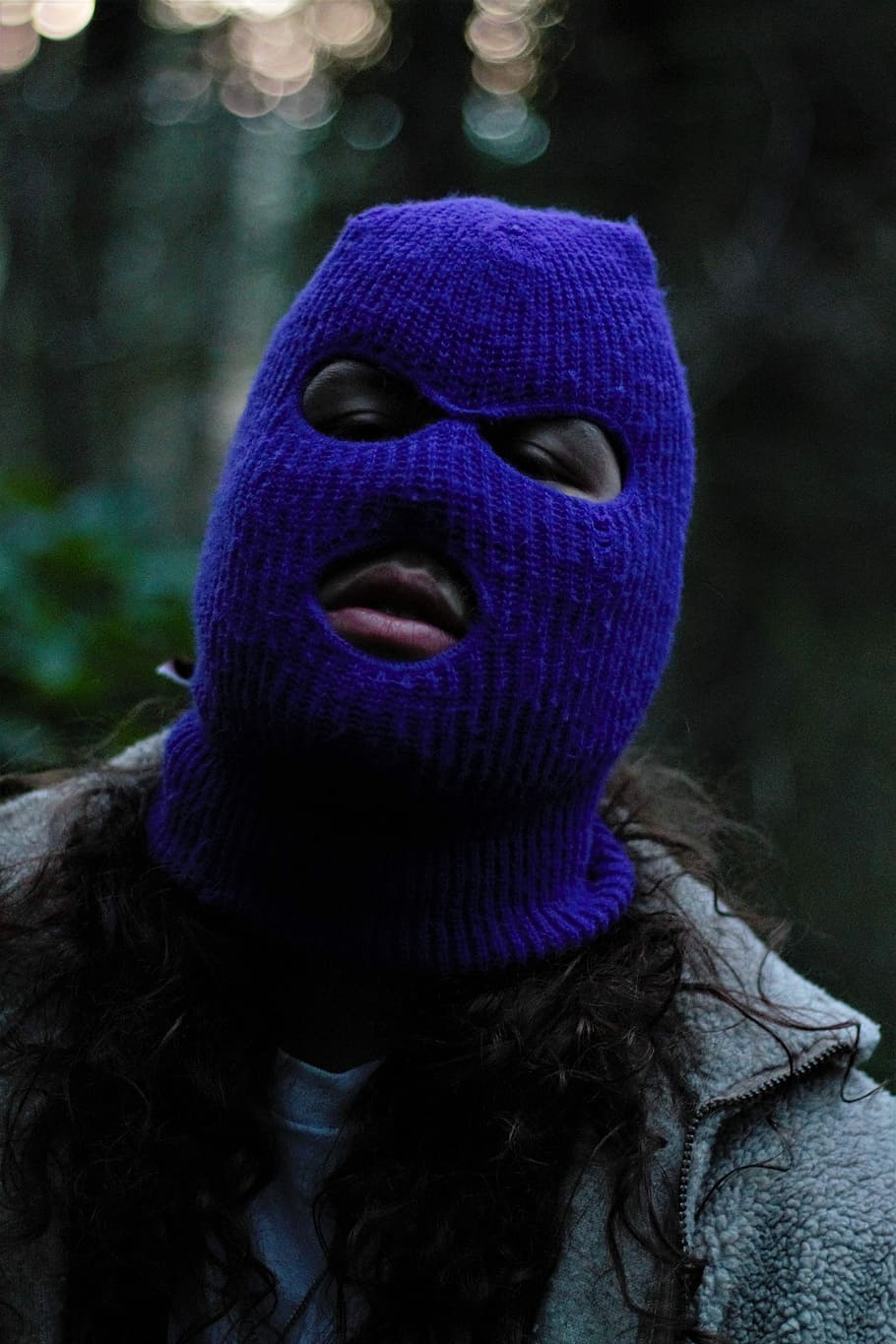 HD wallpaper: person wearing purple balaclava, ski mask, head, focus on foreground
