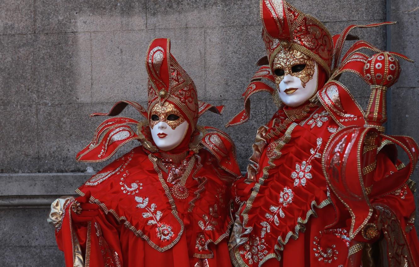 Wallpaper red, mask, pair, costume, Venice, carnival image
