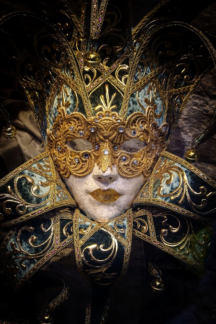 HD wallpaper: low light photography of gold mask, venice, carnival