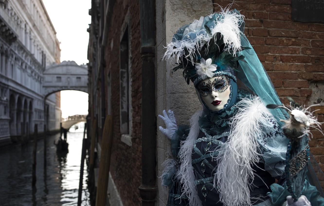 Wallpaper feathers, mask, costume, Venice, channel, carnival
