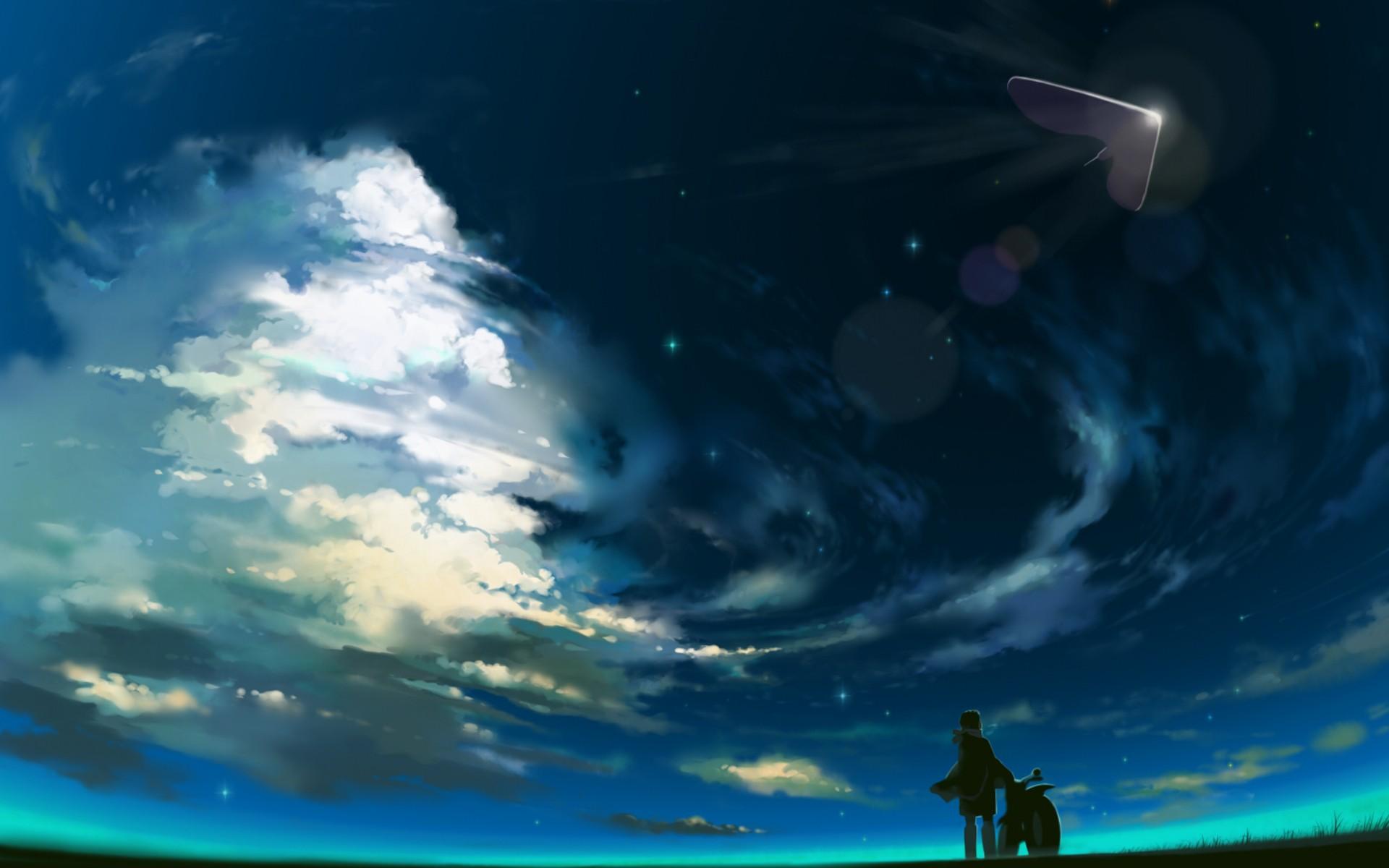 #UFO, #sky, #motorcycle, #clouds, #space, #anime, #anime