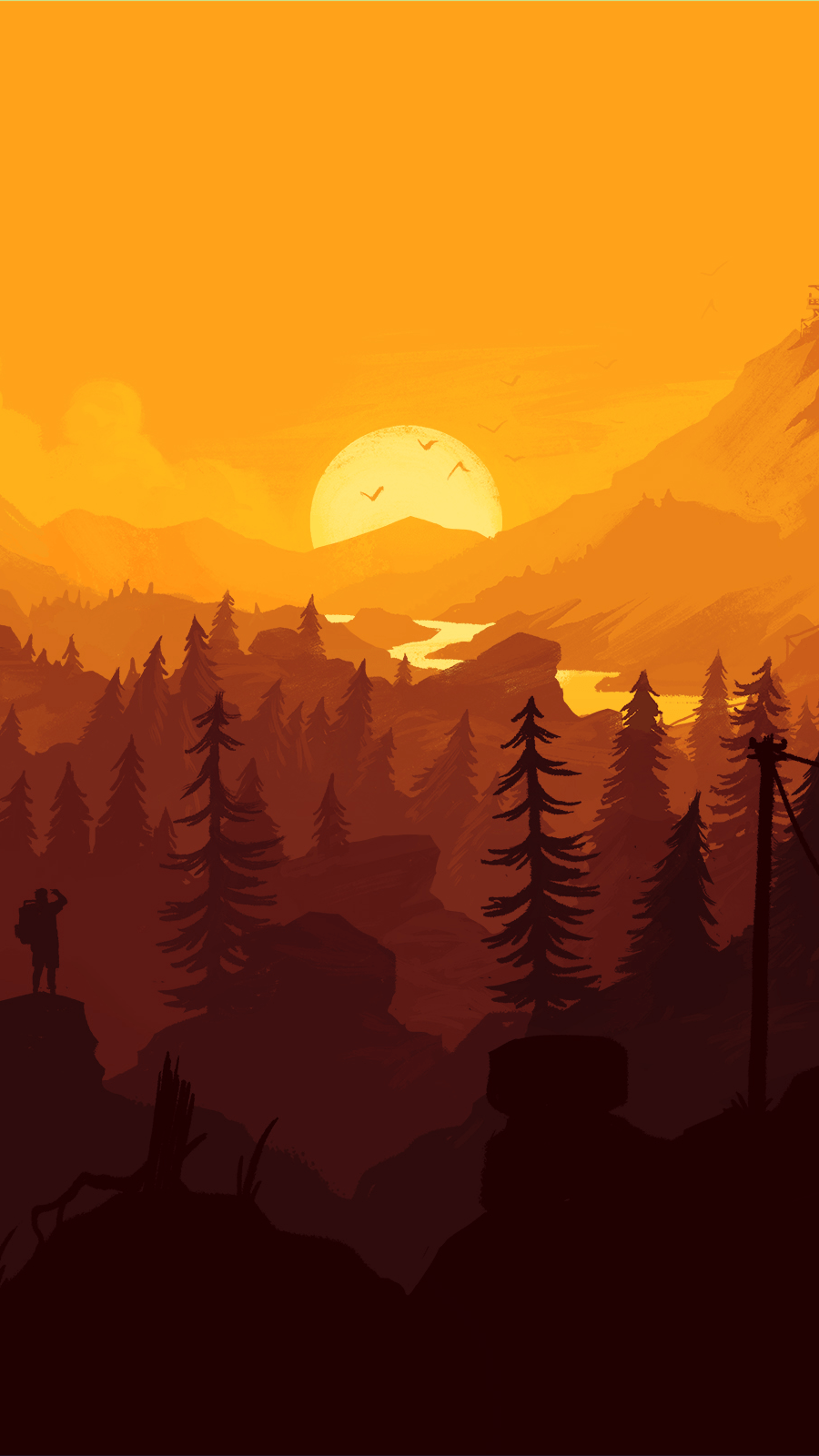 I made a firewatch theme for my mobile, with wallpaper that