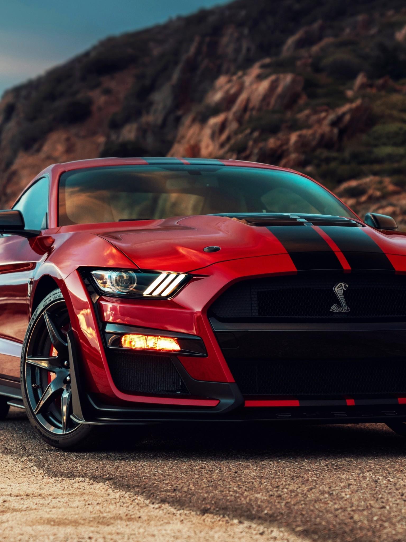 Download 1536x2048 Ford Mustang Shelby Gt500 2020, Red And Black