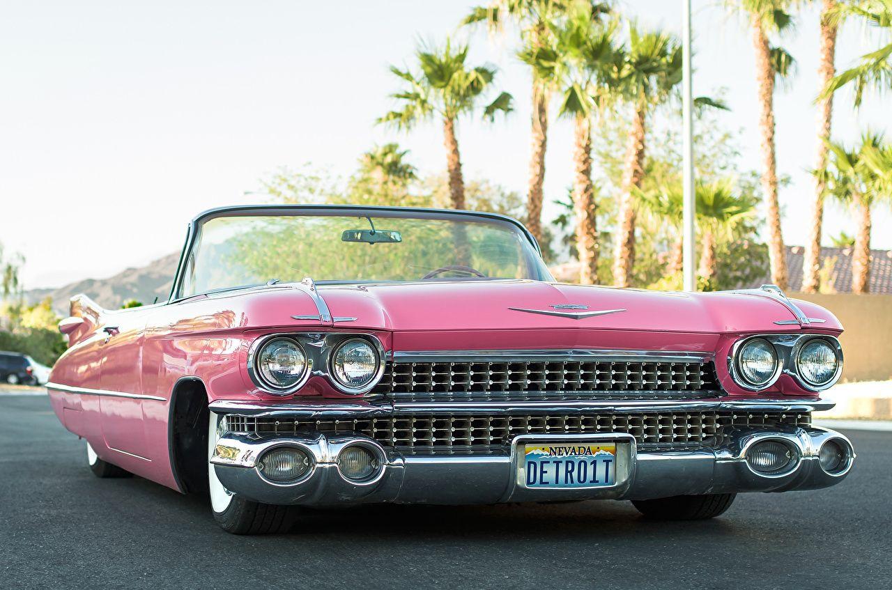 Wallpaper Cadillac 1959 Convertible Cabriolet Retro Pink color Front