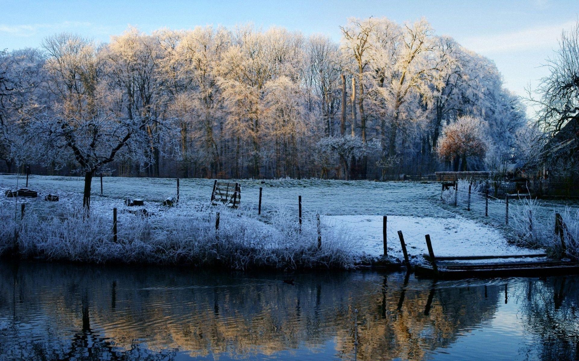 Download wallpaper 1920x1200 morning, lake, frost, freeze