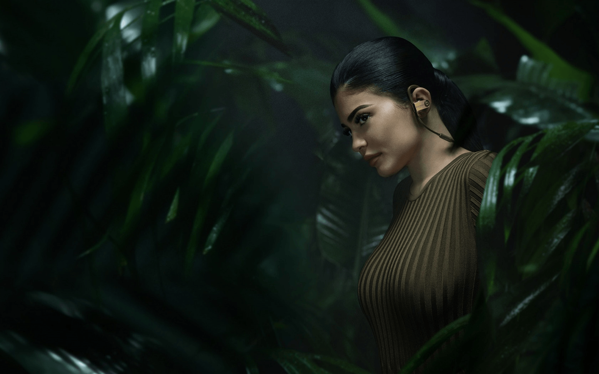Download wallpaper Kylie Jenner, woman in the forest, jungle, american model, brunette, beautiful woman for desktop with resolution 1920x1200. High Quality HD picture wallpaper