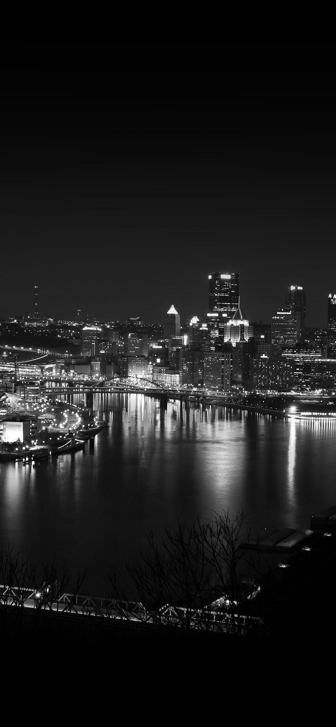 Pittsburgh dark skyline night cityview iPhone X Wallpapers Free