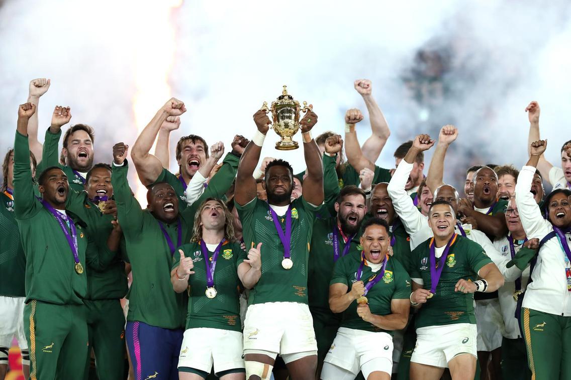 South Africa begin trophy celebrations after winning 2019 Rugby