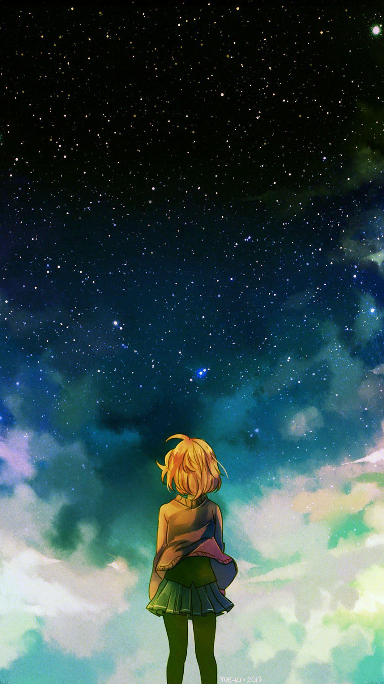 Starry Night Illust Anime Girl Android Wallpapers