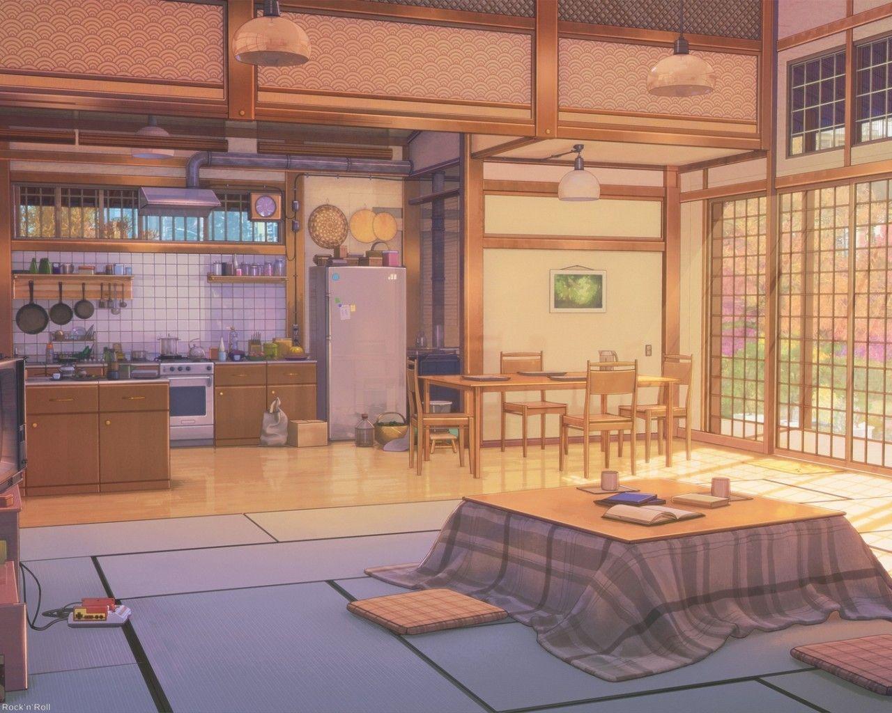 Download 1280x1024 Anime Room, Kitchen, Inside The Building