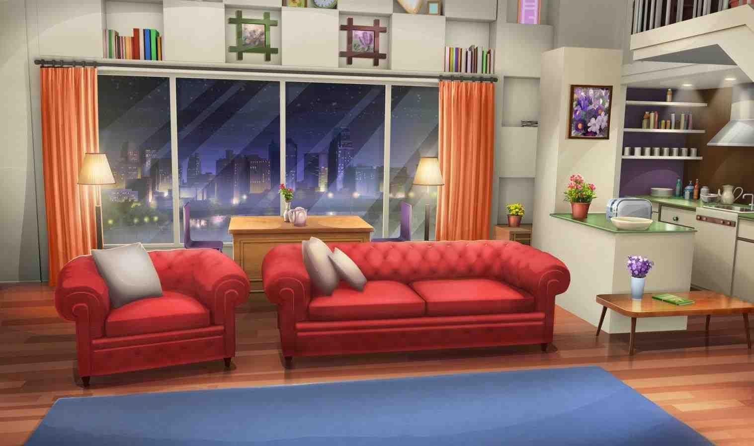 anime room scenery living room beach view interior