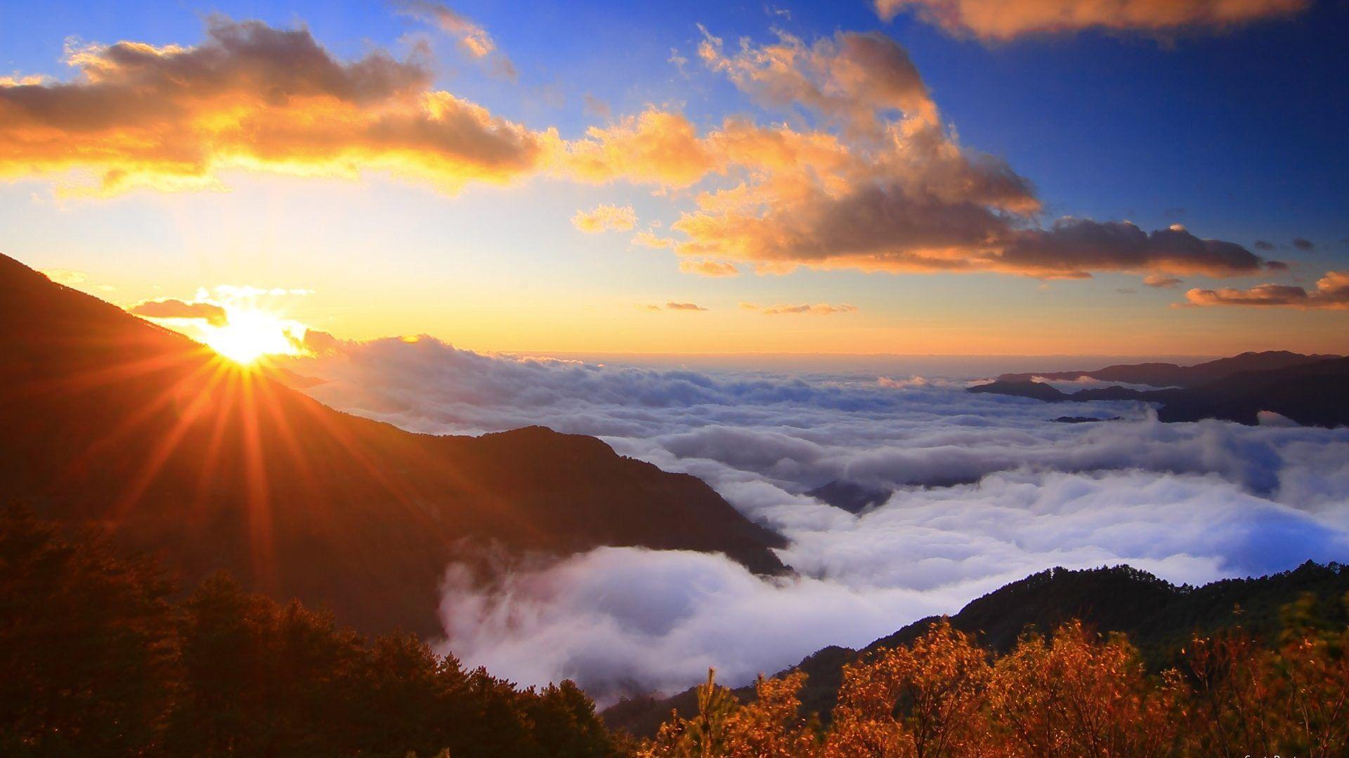 Mountains Sunrise Mountains Mountain Clouds Sky Full
