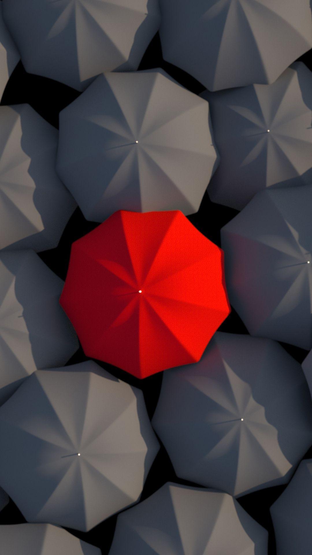 Umbrellas 3D Red Gray iPhone 8 Wallpaper Free Download
