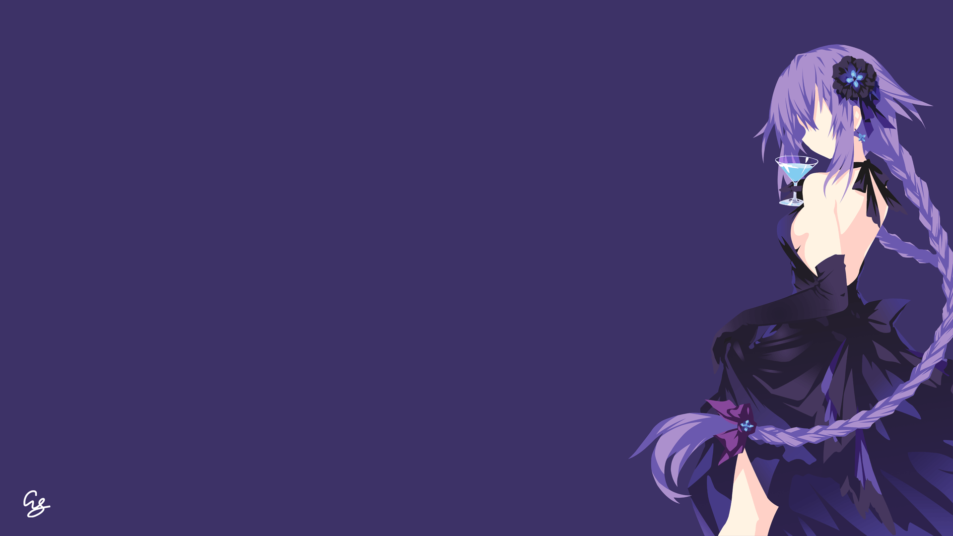 #sideboob, #gloves, #lifting dress, #purple hair, #simple
