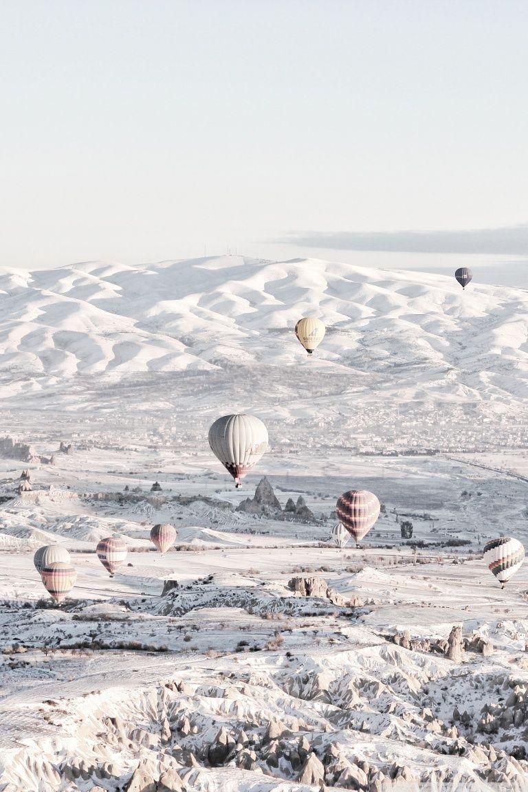 Hot Air Balloon Ride Over Cappadocia Winter Ultra HD Desktop