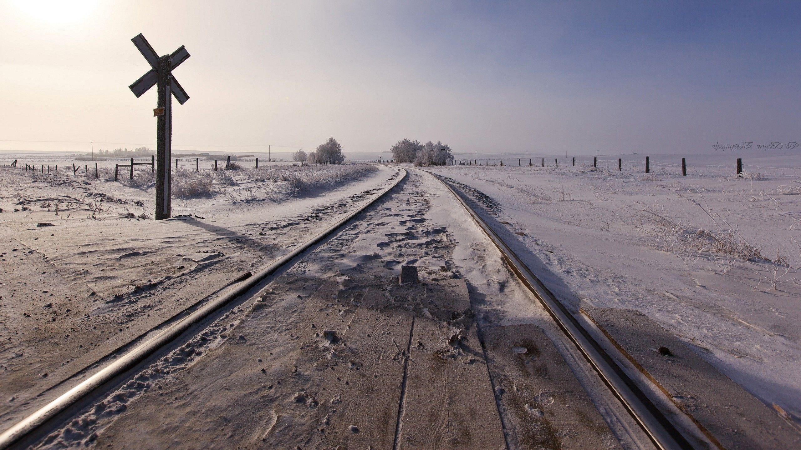 landscape, Snow, Railway, Winter, Field Wallpaper HD / Desktop