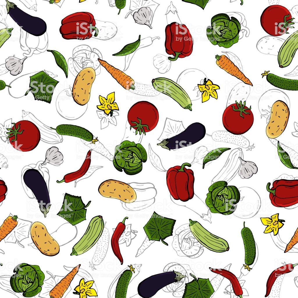 Vector Seamless Retro Drawing Of Vegetables Can Be Used For Web