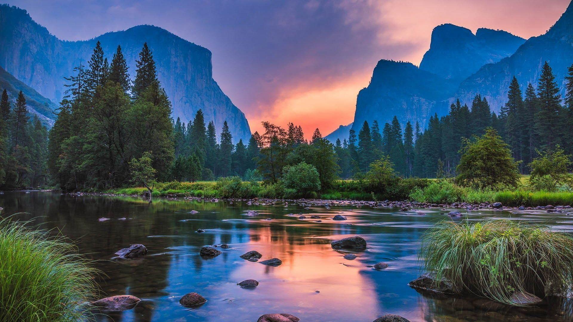 Landscape Nature Reflection Sunset Mountains River