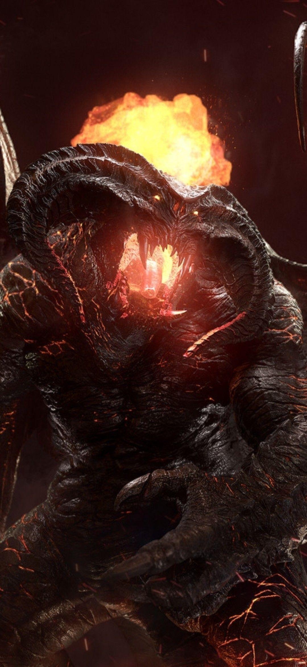 Download 1080x2340 Balrog, Lord Of The Rings, Demon, Evil, Wings
