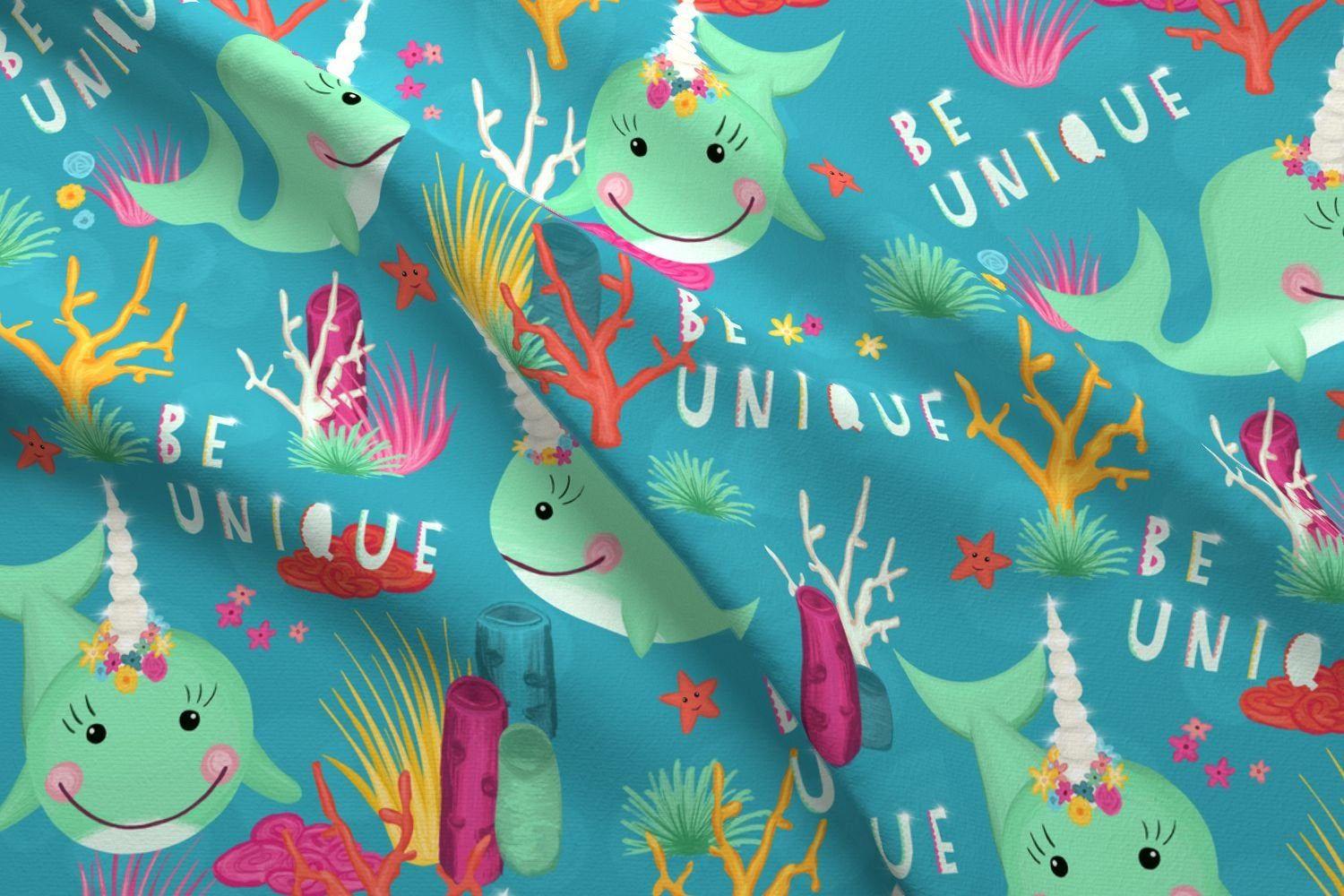 Affirmation Blue Narwhal Fabric Narwhal Be Unique By Sandra