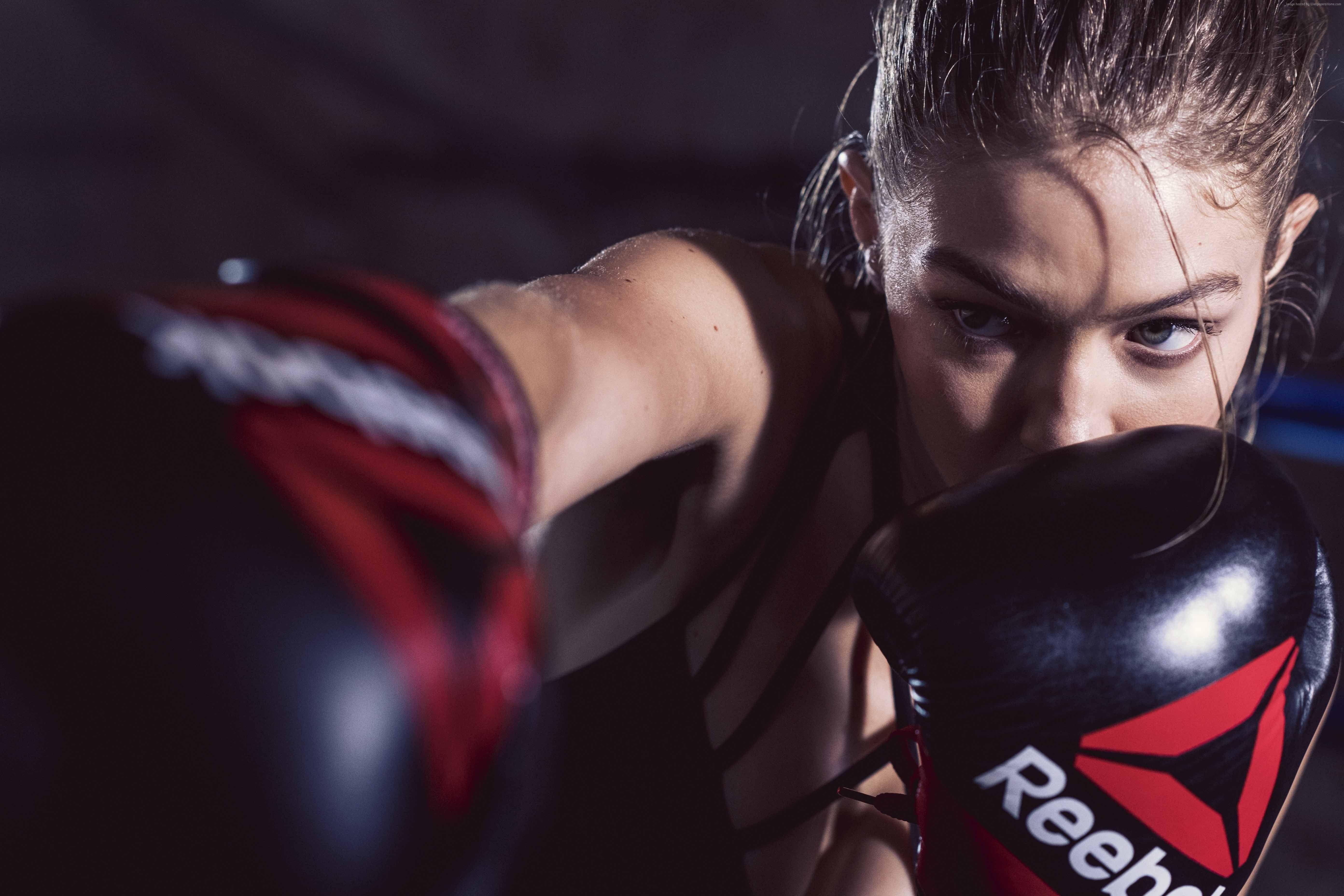 Woman Wearing Black And Red Reebok Boxing Gloves HD Wallpaper