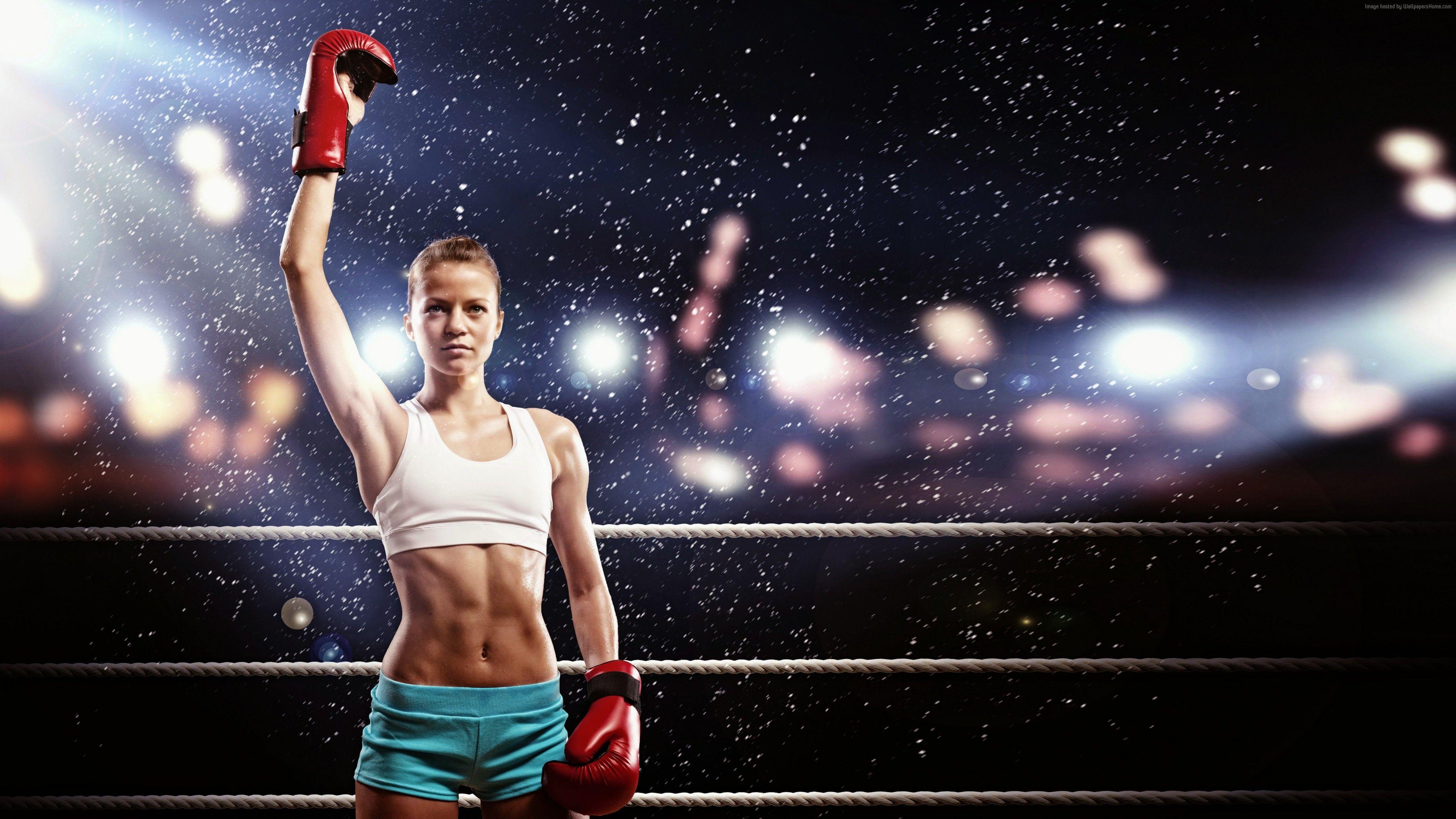 Wallpaper girl, sports, boxing, the ring, winner, Sport