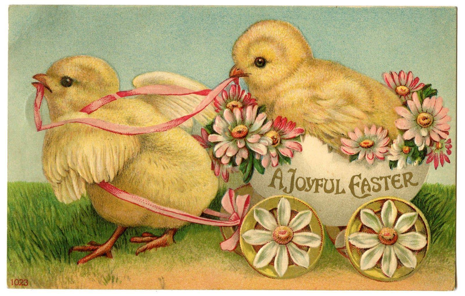 Stock Image Chicks in Egg Cart. Vintage easter, Easter art