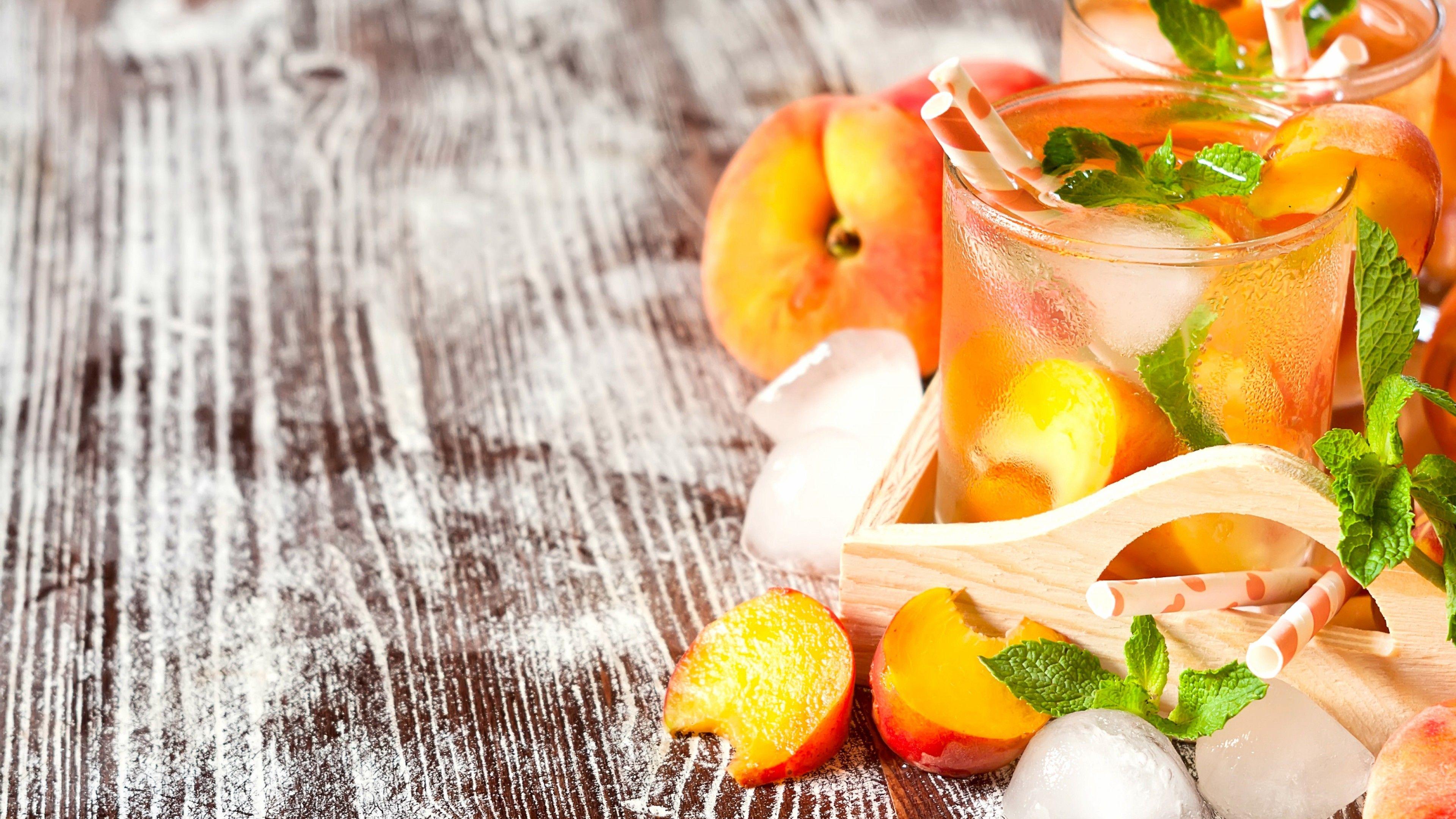 Wallpaper peach, lemonade, mint, ice, 4k, Food