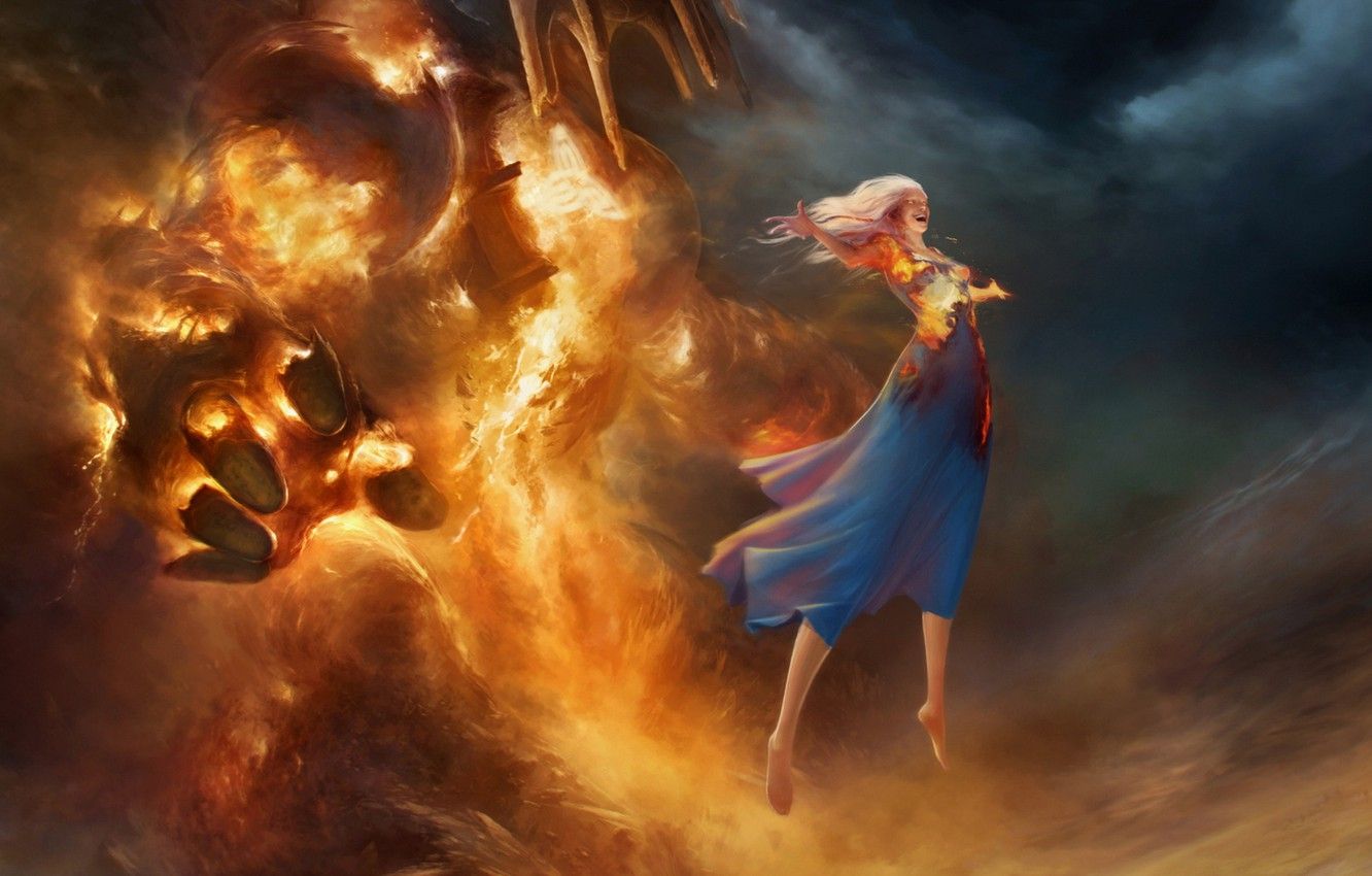 Wallpaper clouds, flame, magic, Girl, levitation, elemental image