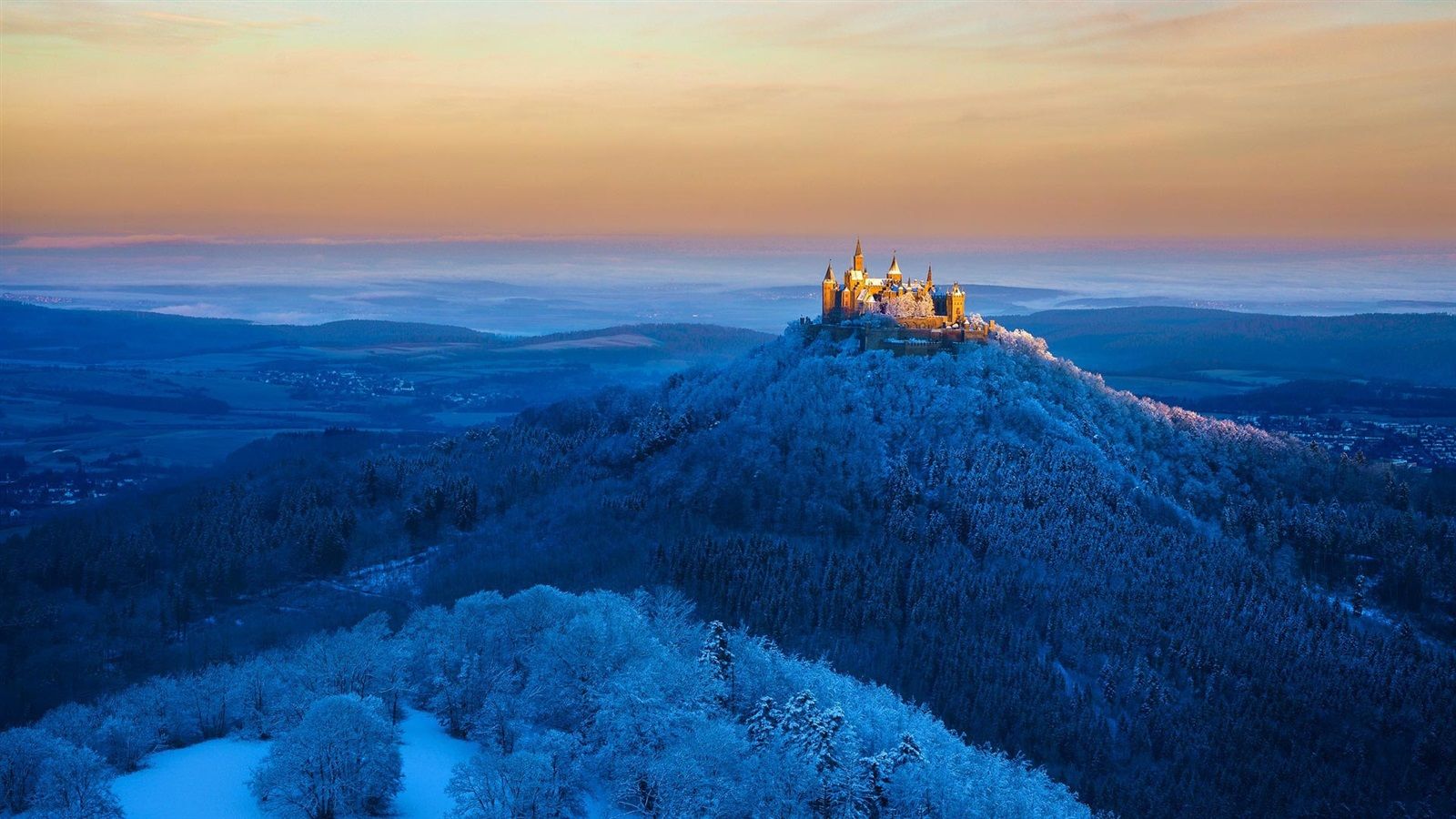 Wallpaper Germany, Hohenzollern castle, mountains, trees, snow