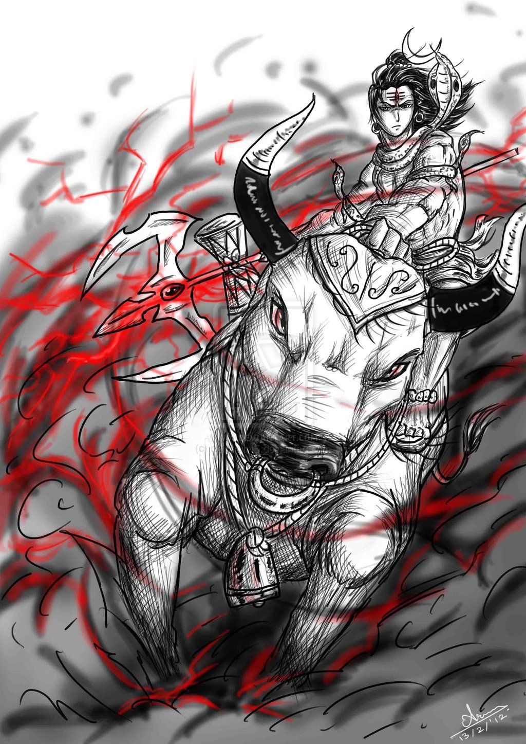Anime sketch: Lord Shiva and Nandi
