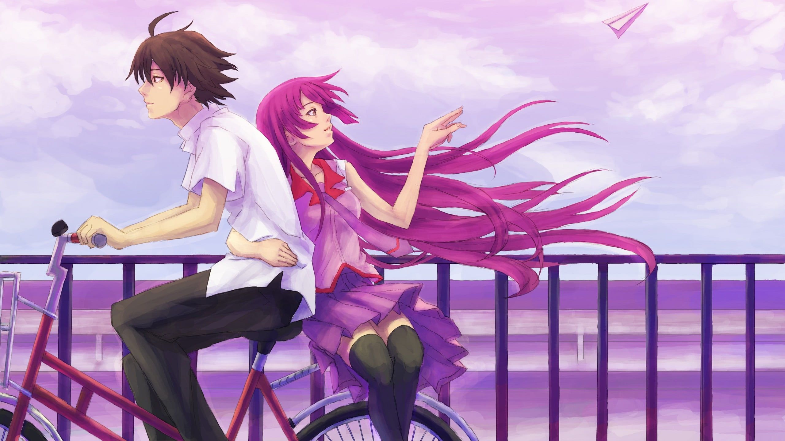 Man and woman riding bike anime character wallpaper HD wallpaper