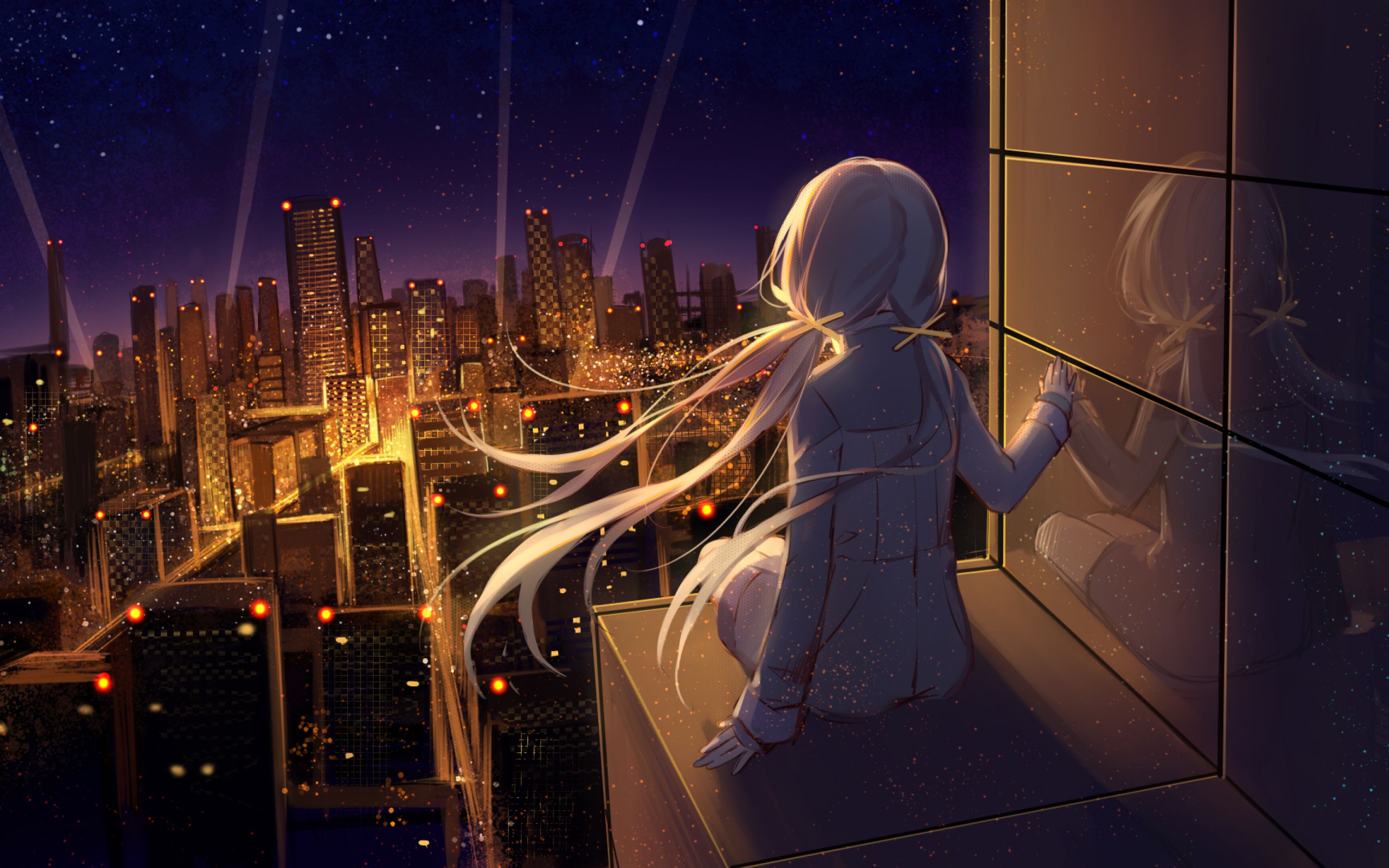 Anime Girl Looking at Stars Macbook Pro Retina Wallpaper