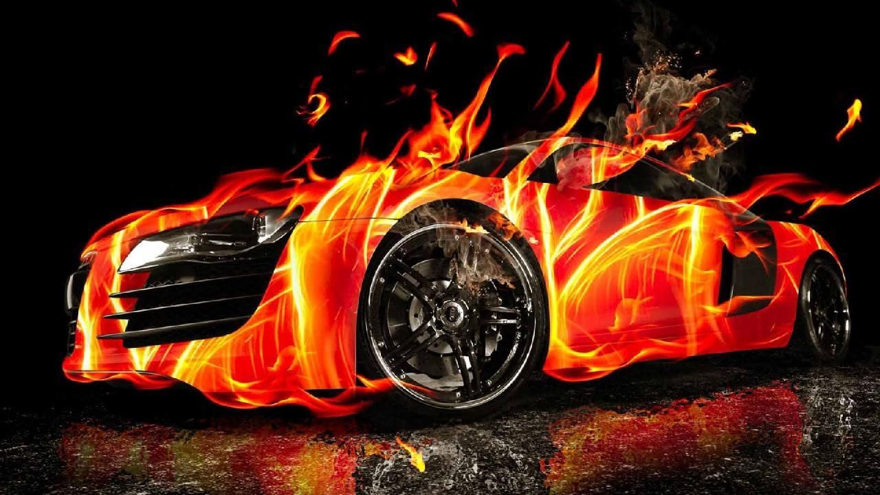 Beautiful 3D Burning Car HD Wallpaper. Sports car