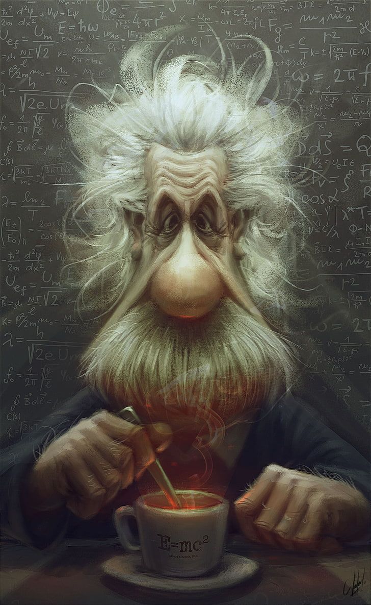 HD wallpaper: Albert Einstein illustration, cartoon, caricature
