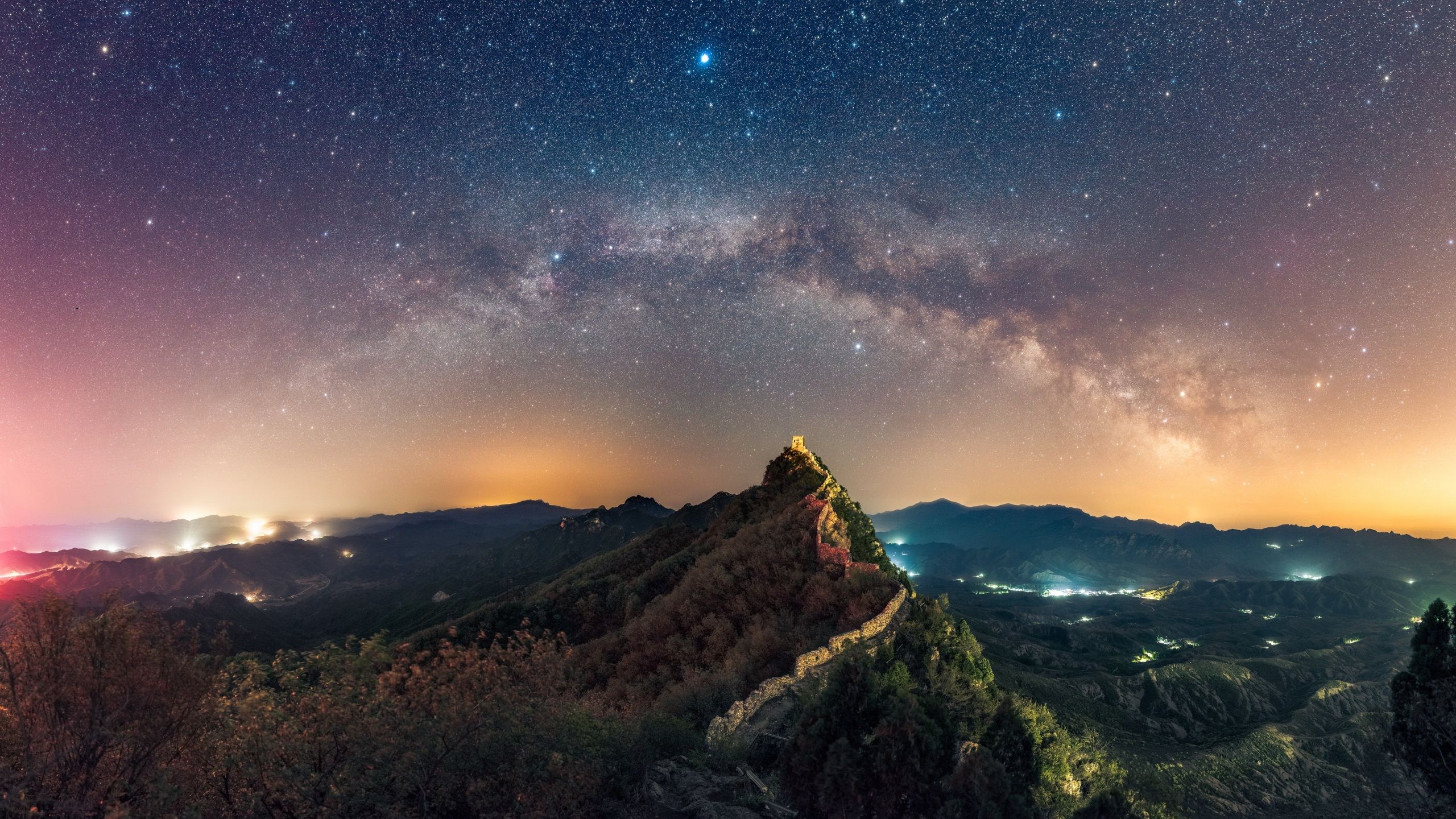 Wallpaper Stars Nature Mountains The Great Wall of China 2560x1440